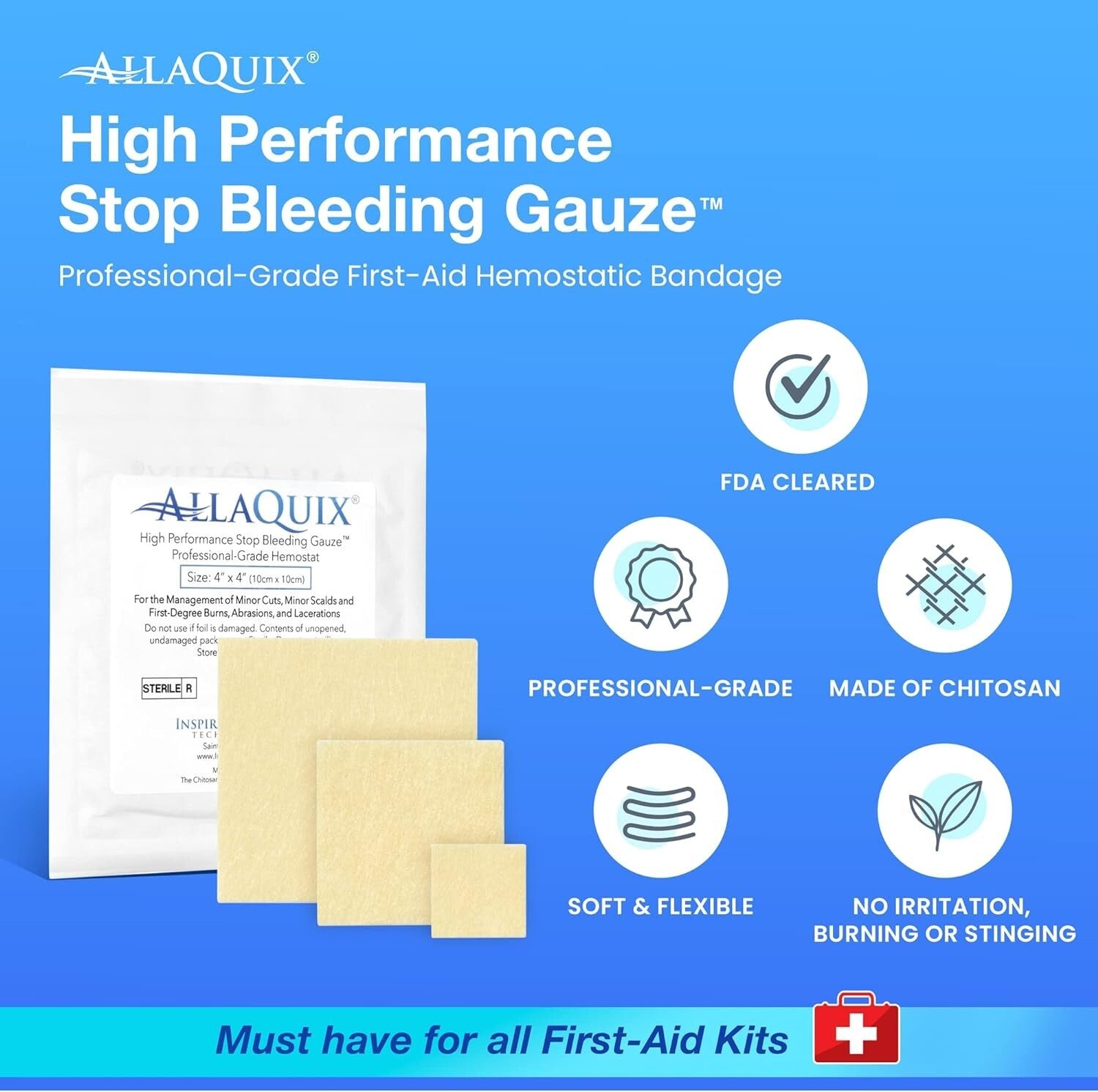 Fast-Acting X-Large Stop Bleeding Gauze - 10-Pack for All Ages & Skill Levels