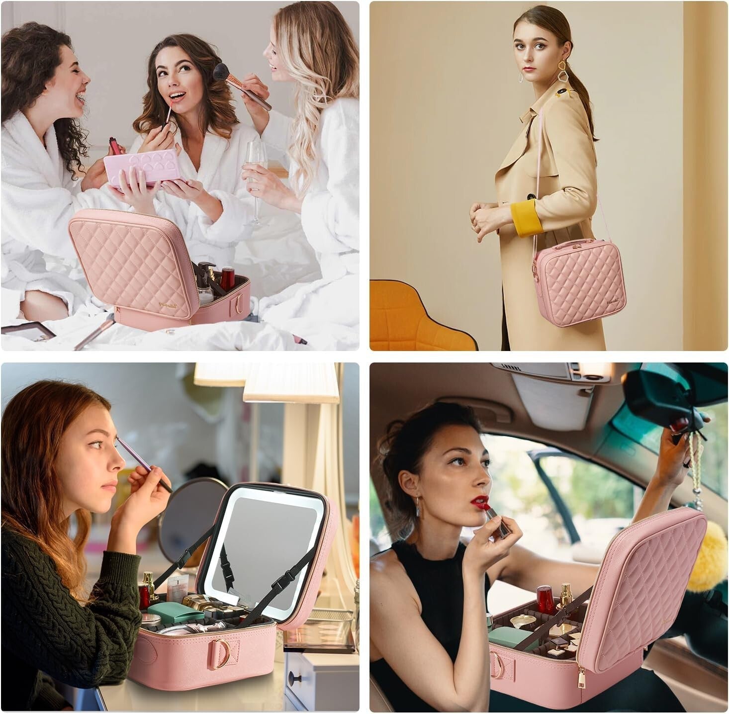 Elegant Travel Makeup Case with LED Mirror, 10X Magnifier & 8 Premium Brushes