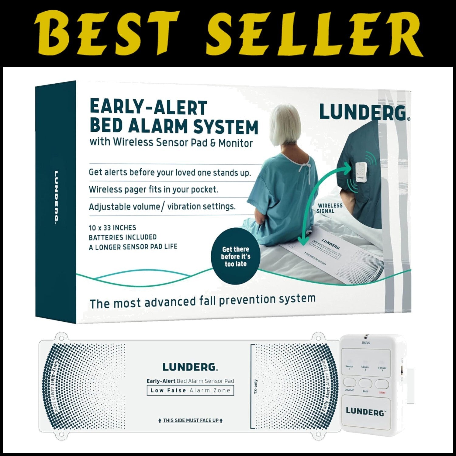 Portable Fall Prevention Bed Alarm for Seniors - Smart Wireless Pager Included