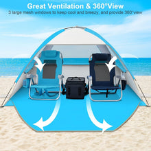 Load image into Gallery viewer, Water-Repellent Beach canopies with Mesh Windows – 3-Person Shade Solution