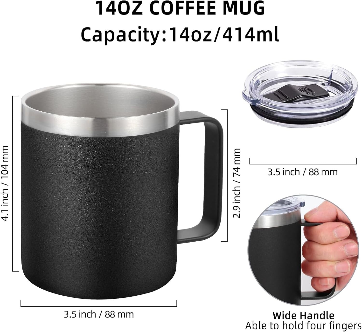 Elegant 8 Pack Insulated Travel Mugs – Durable 14oz Stainless Steel with Lid