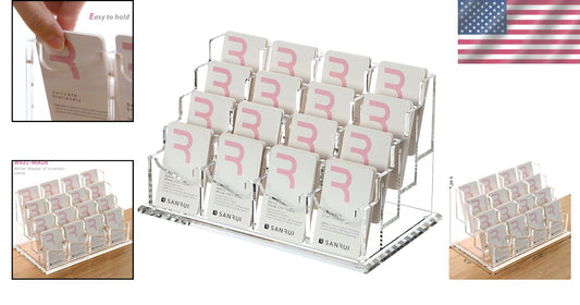 Acrylic Business Card Holder - 16 Slots Clear Desk Organizer for Professionals