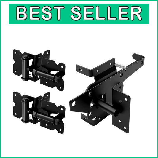 Durable Self-Closing Gate Hardware Kit: Stainless Steel Hinges & Latch Set