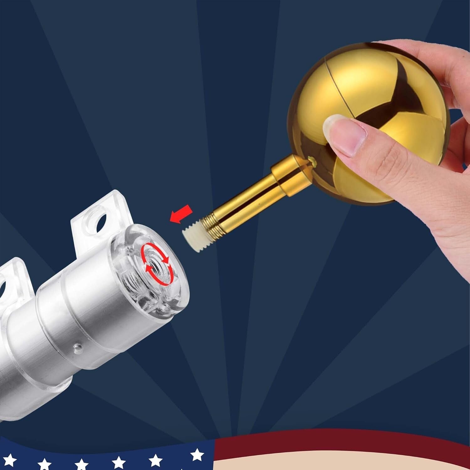 Aluminum 25ft Telescoping Flag Pole with 2 Flag Capacity & Golden Top Finial