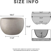 Load image into Gallery viewer, Versatile Round Planter - 19.9" Weathered Concrete with Drainage &amp; Rubber Plug
