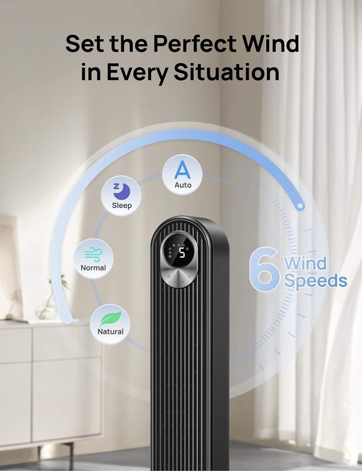 Whisper-Quiet 42'' Tower Fan with 6 Speeds & Remote – Ideal for Bedroom Comfort