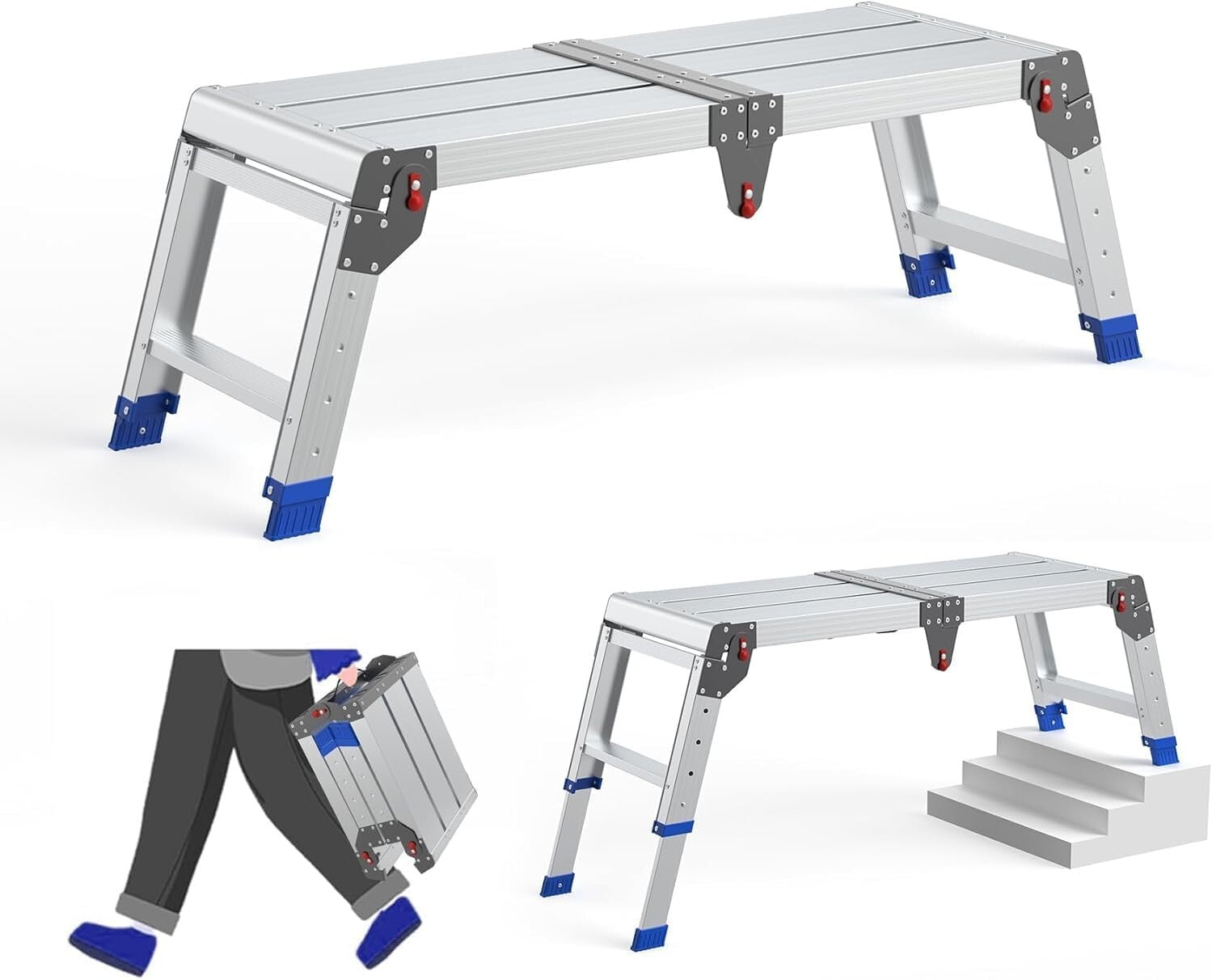 Versatile Folding Step Stool - Aluminum, 600 lbs Capacity, Tool-Free Assembly