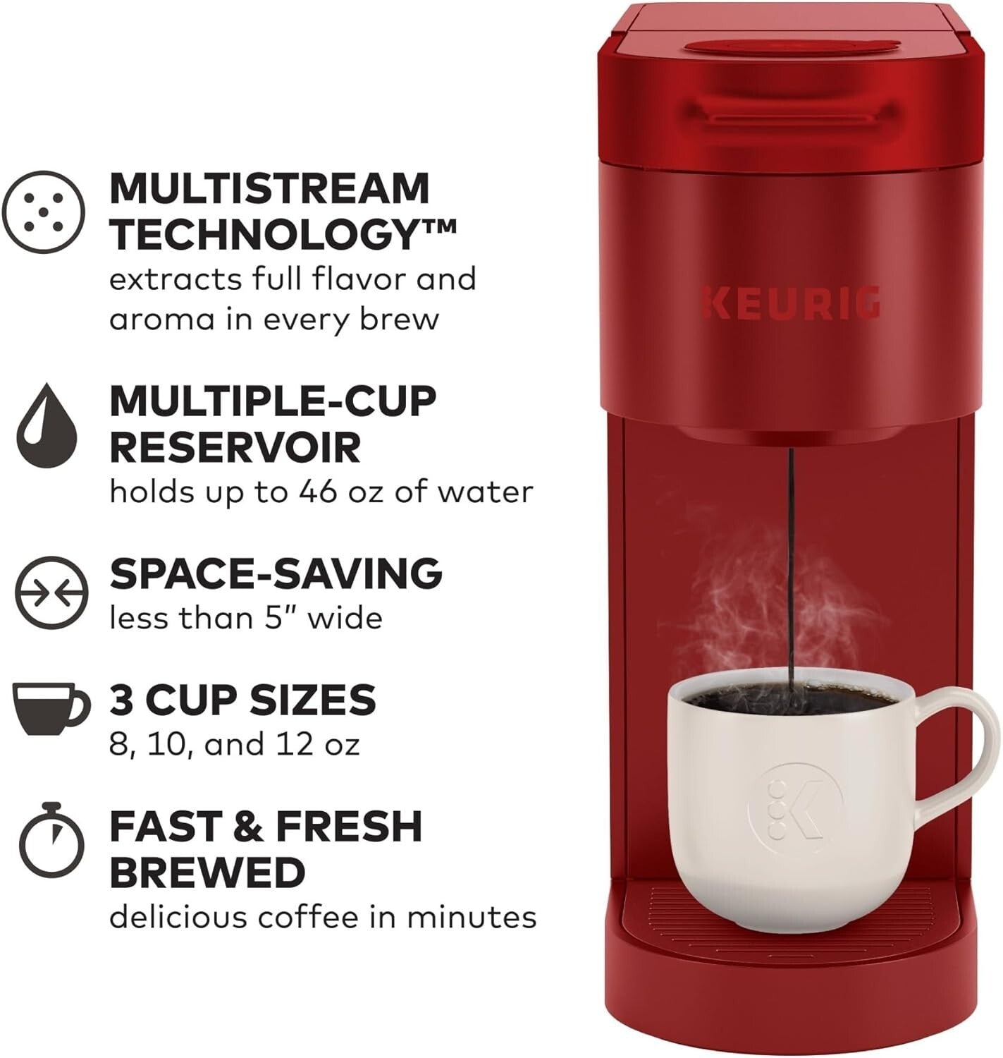 Compact Scarlet Red K-Slim Single Serve Coffee Maker with Programmable Features