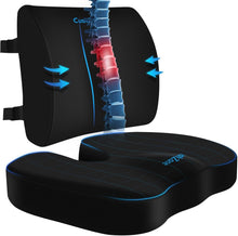Load image into Gallery viewer, X-Large Memory Foam Seat Cushion &amp; Lumbar Pillow with Adjustable Strap – Black