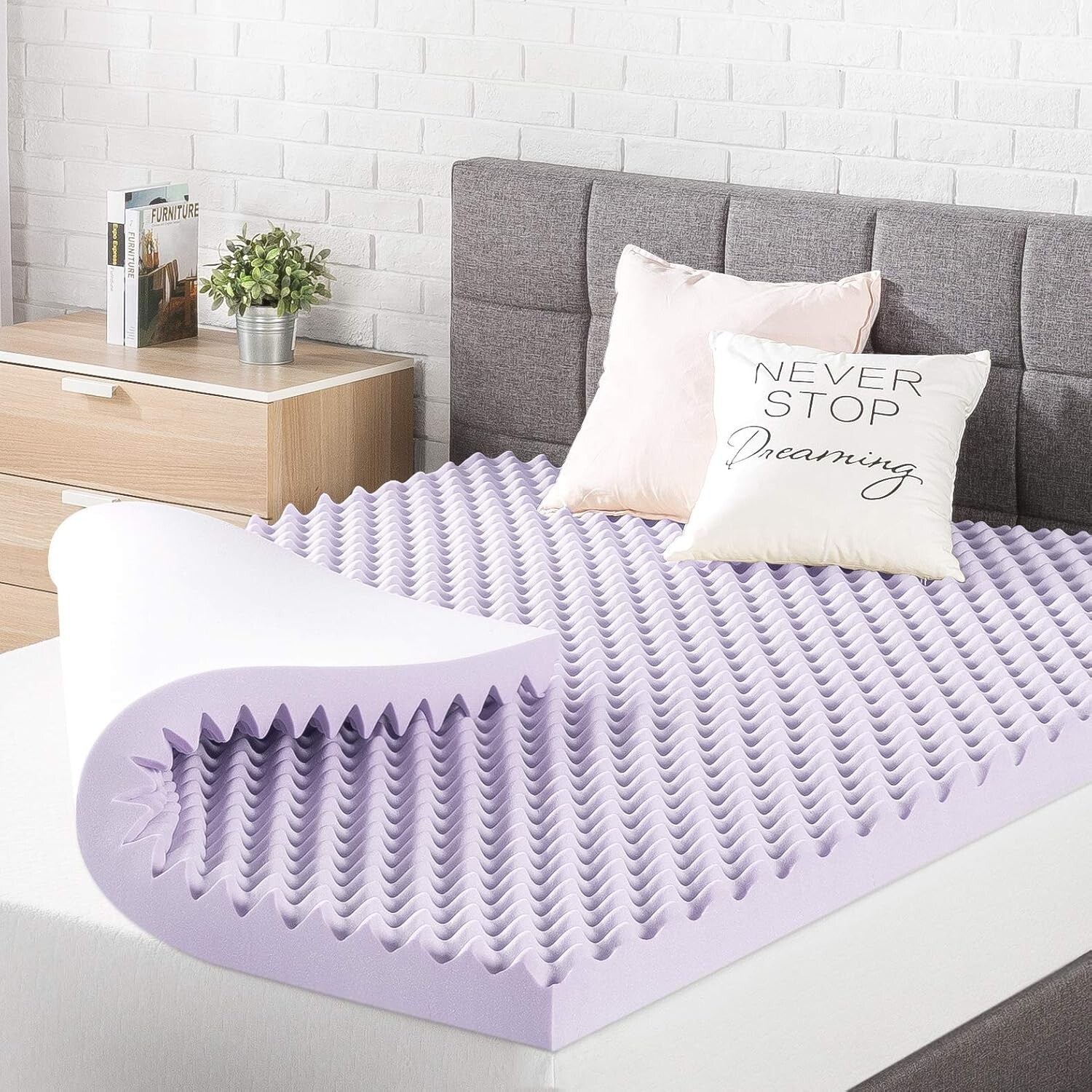 Full Size Egg Crate Memory Foam Topper - Soft Lavender Infusion for Comfort