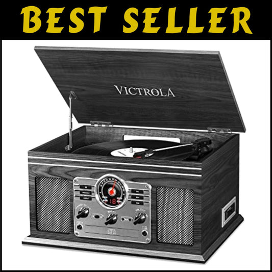 6-in-1 Bluetooth Record Player: Vintage Wood Turntable with CD & Cassette Player