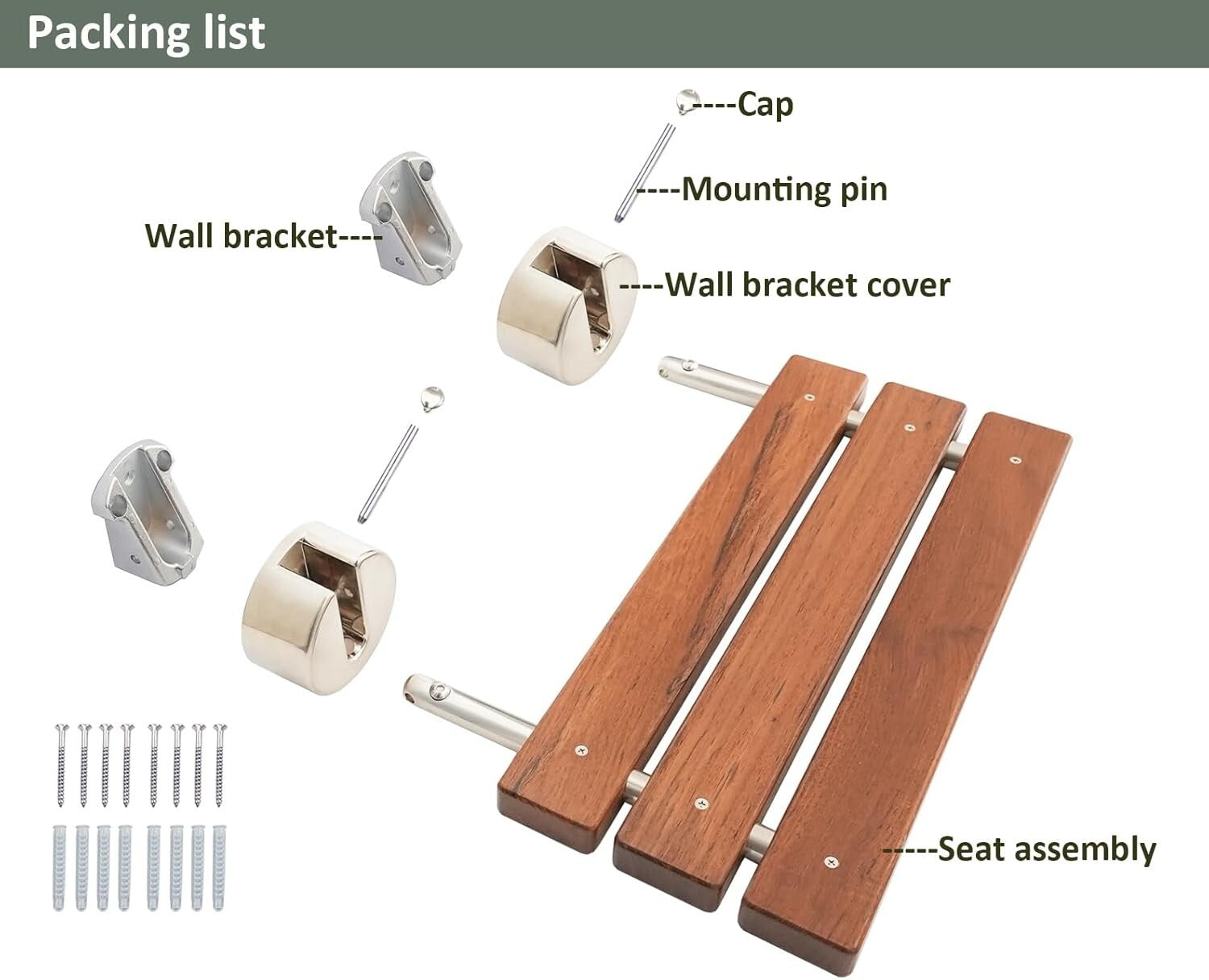 Modern Shower Seat with Brushed Stainless Steel - Space-Saving Teak Wood Design