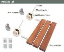 Load image into Gallery viewer, Modern Shower Seat with Brushed Stainless Steel - Space-Saving Teak Wood Design