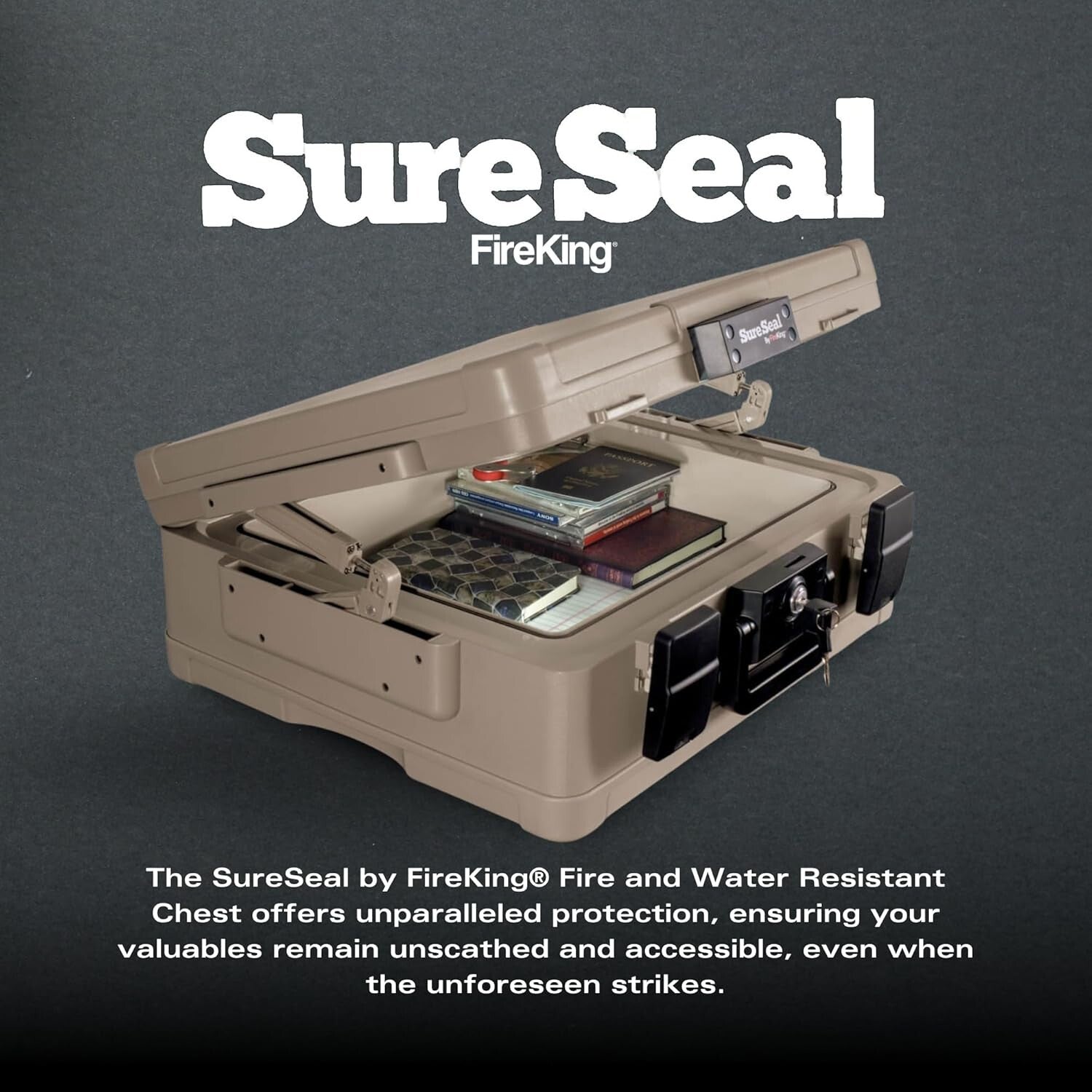 Impact-Rated SureSeal Fireproof Chest - 48 Hour Water Resistance, Key Lock