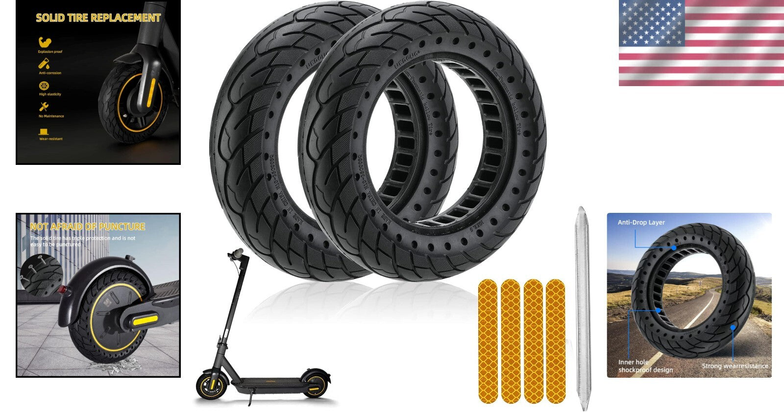 9.41 Inch Solid Rubber Tire for Electric Scooters - Abrasion and Explosion-Proof
