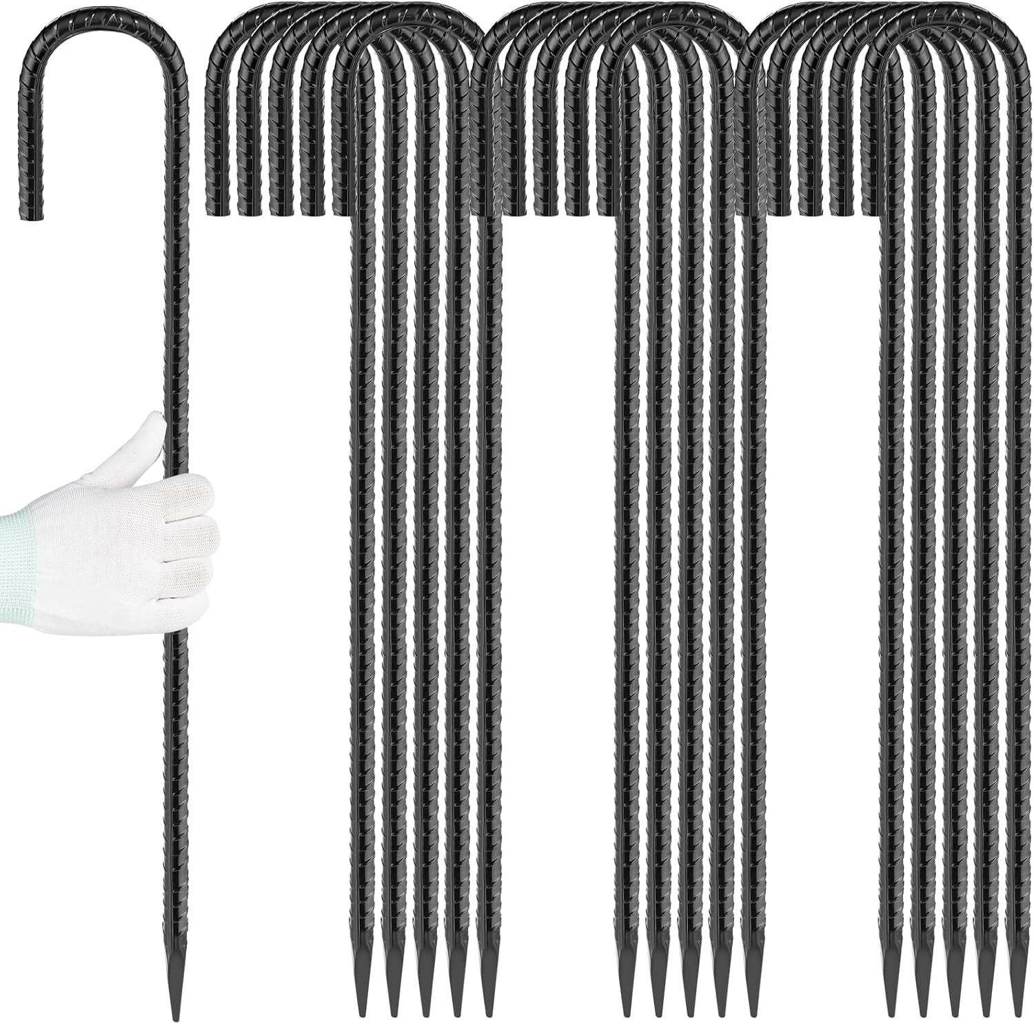 Durable Black Coated Rebar Stakes - 24" Length for Tents & More - 16 Pack