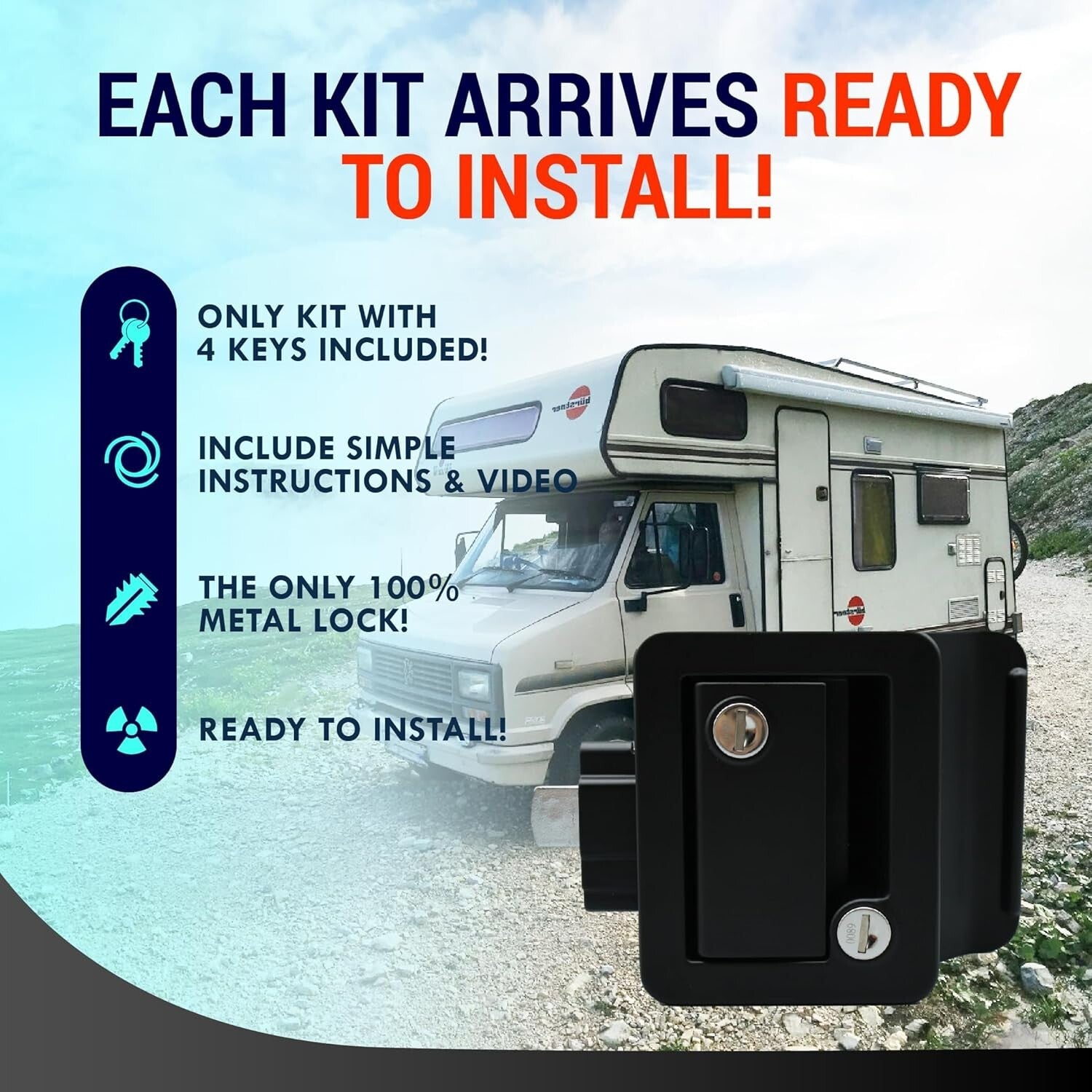 Durable Water-Resistant RV Door Locks - Easy Install with 4 Keys Included