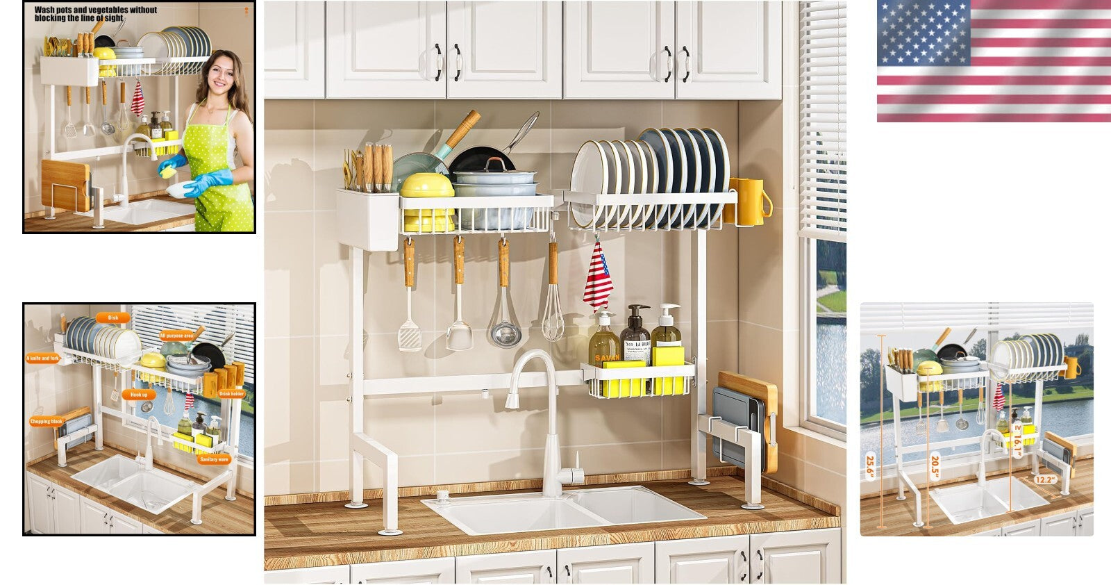 Elegant White Over Sink Dish Drying Rack - Rust Resistant, Space Saving Design