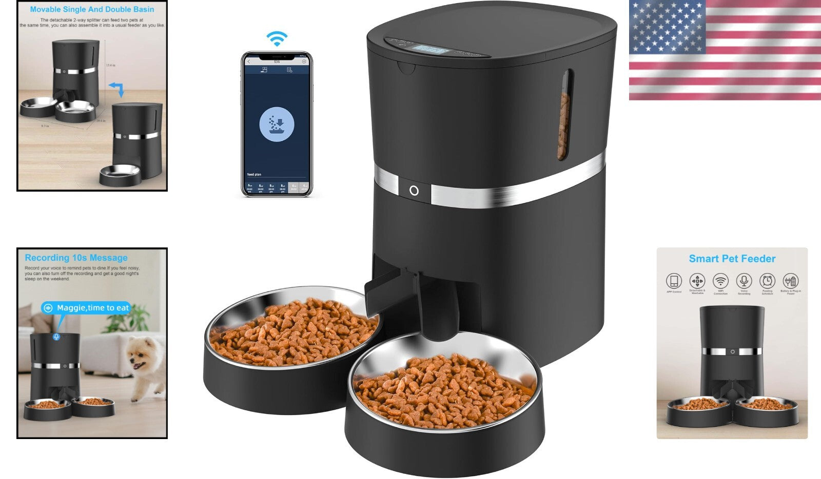 Smart Pet Feeder with 10s Voice Reminder & Flexible Meal Scheduling - Dual-Power