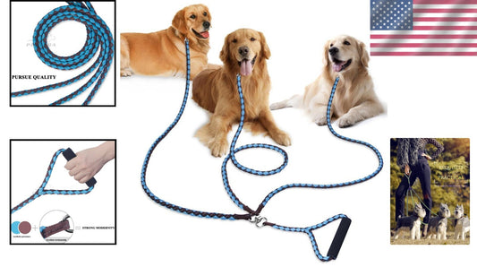 Comfortable 3-Way Dog Leash with Reflective Features - Ideal for Walking Three