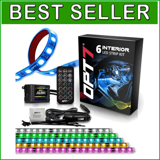 Flexible & Durable Interior Car LED Lights - 6pc with Remote Control & Charger