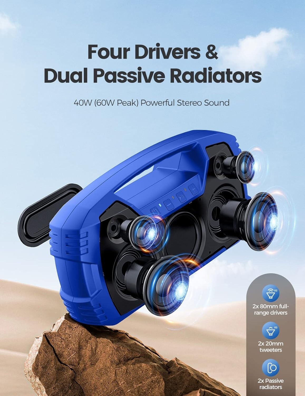 Epic Portable Bluetooth Speaker - 32H Playtime & IPX7 Waterproof for Adventures