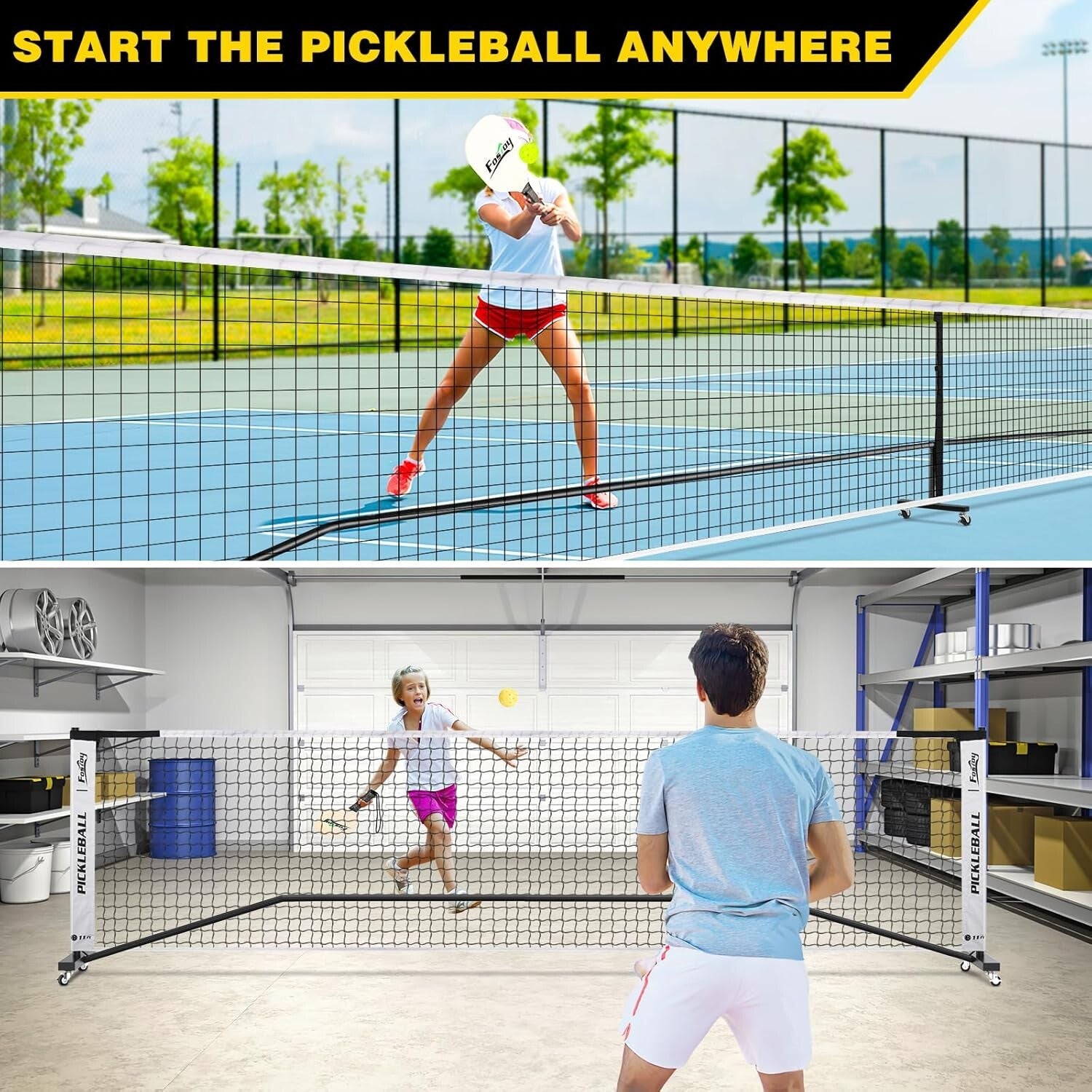 18-Ply Strong Portable Pickleball Net with Rollers - Perfect for Casual Matches