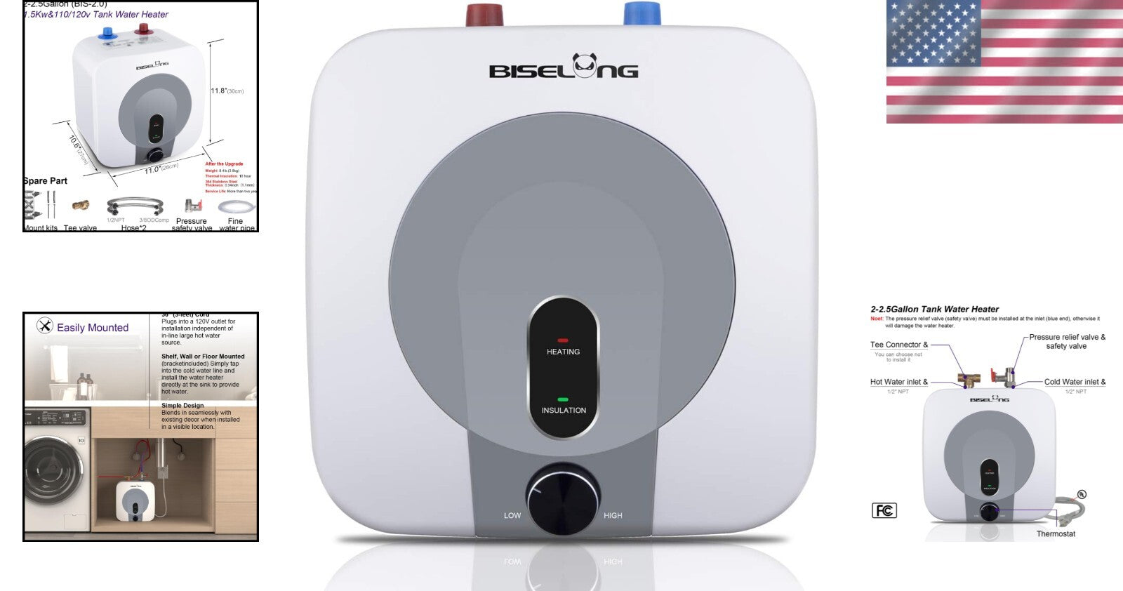 2.5 Gallon 1500W Compact Under Sink Water Heater - Instant Hot Water Solution