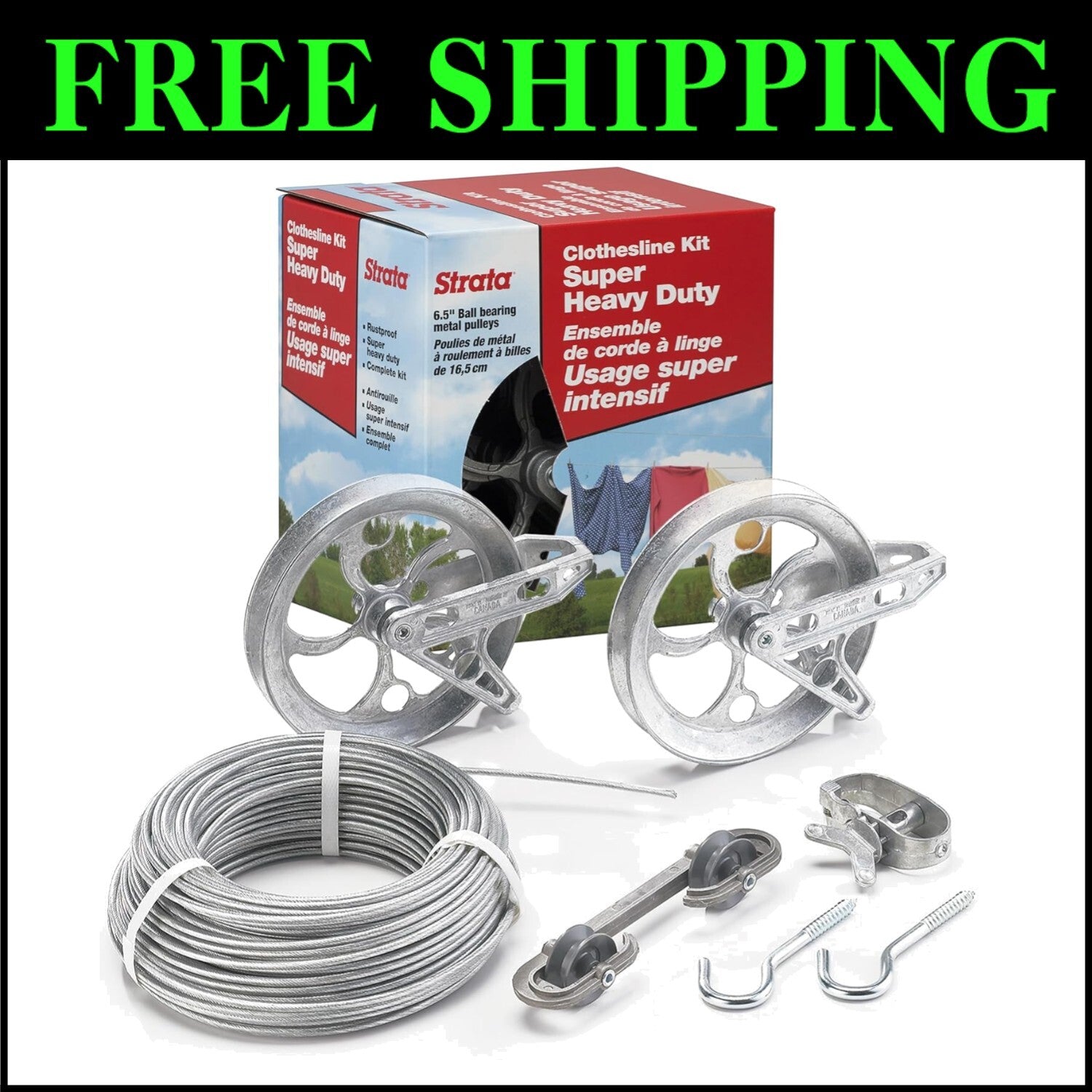 Multifunctional Heavy-Duty Clothesline Kit - 150ft Galvanized Wire & Accessories