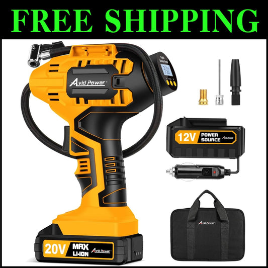 Lightweight 20V Air Pump for Cars & Bikes - Versatile Inflator with Accessories
