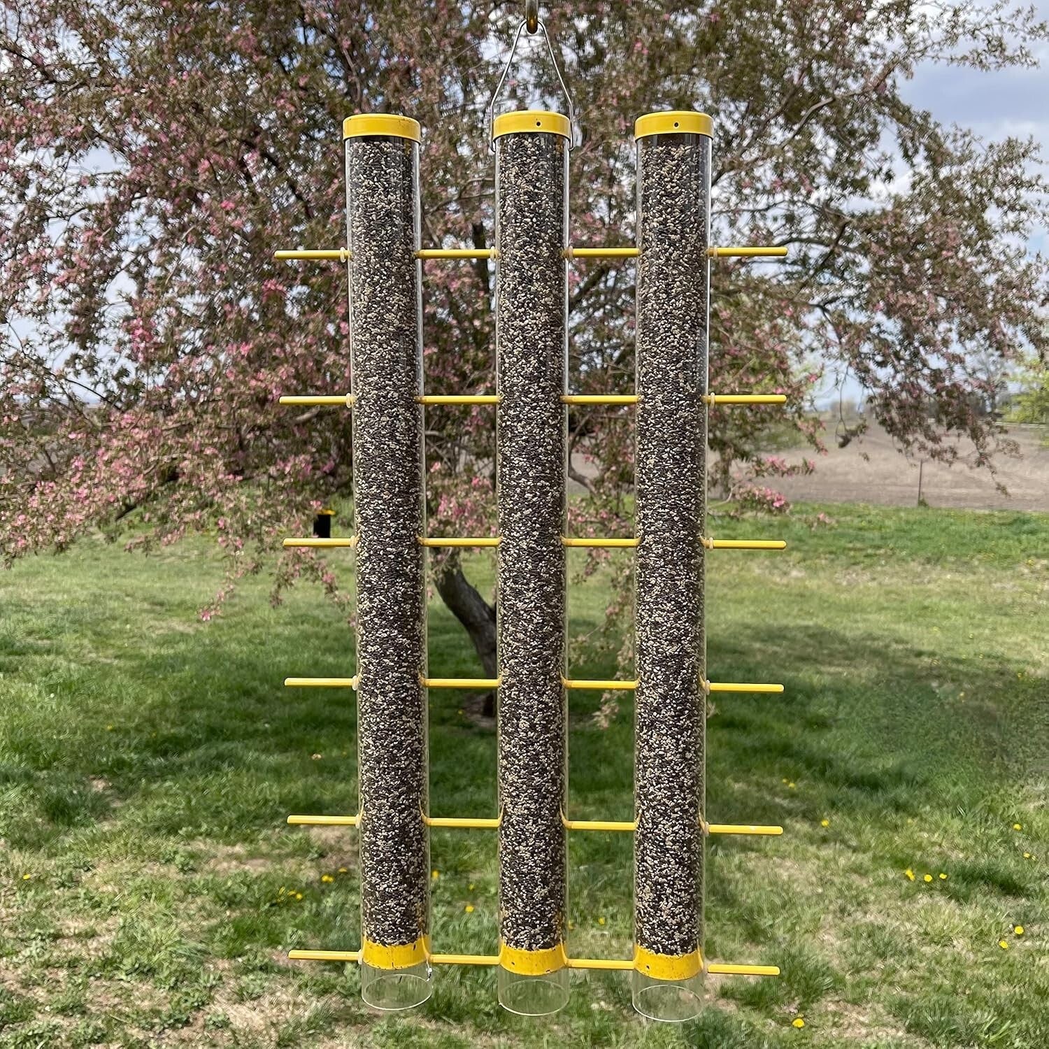 Heavy-Duty 3 Tube Finch Feeder with 24 Feeding Perches - Durable and Easy Clean
