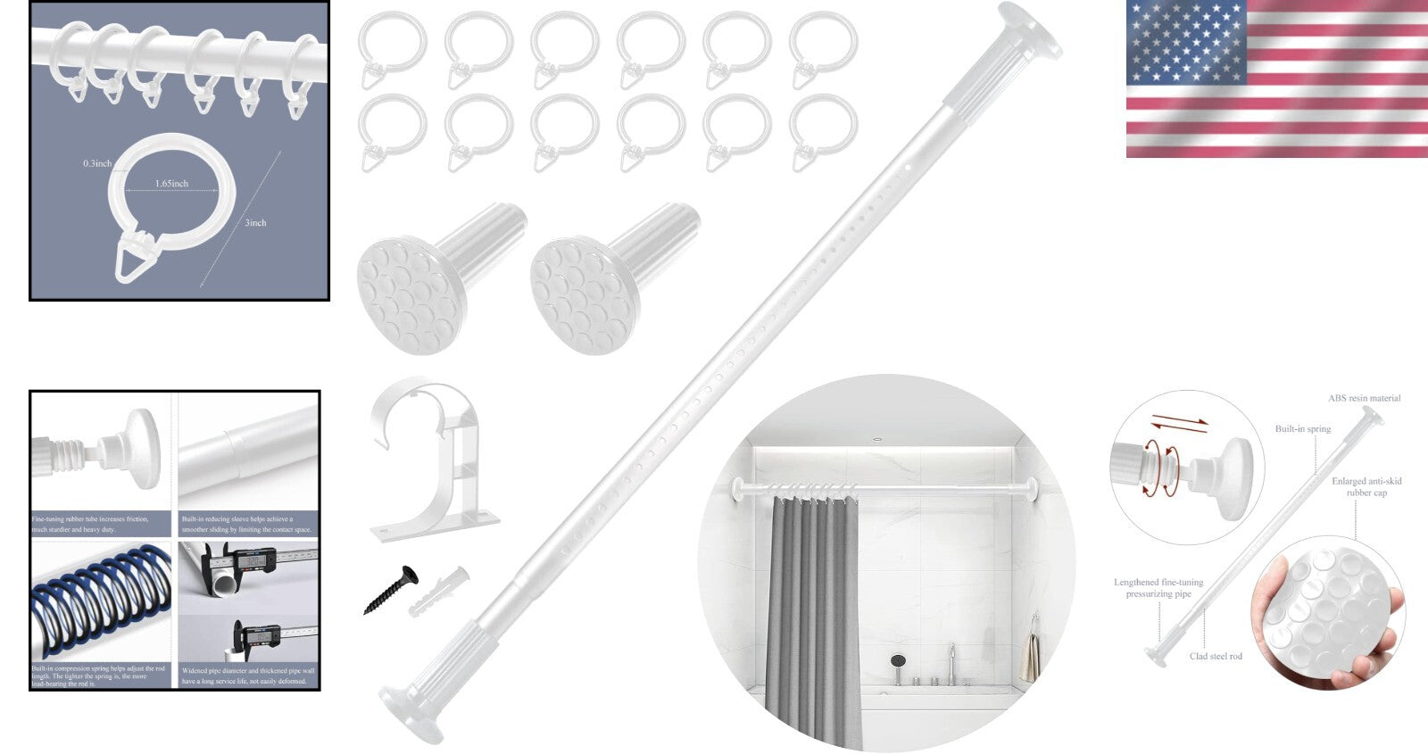 Eco-Friendly Adjustable Tension Rod 51-168 Inches - Versatile for Indoor/Outdoor