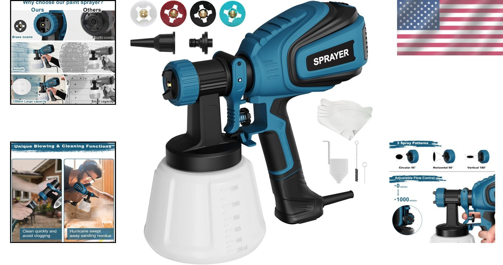 Adjustable Flow 700W Paint Sprayer - 4 Nozzles & Easy Cleaning for All Projects