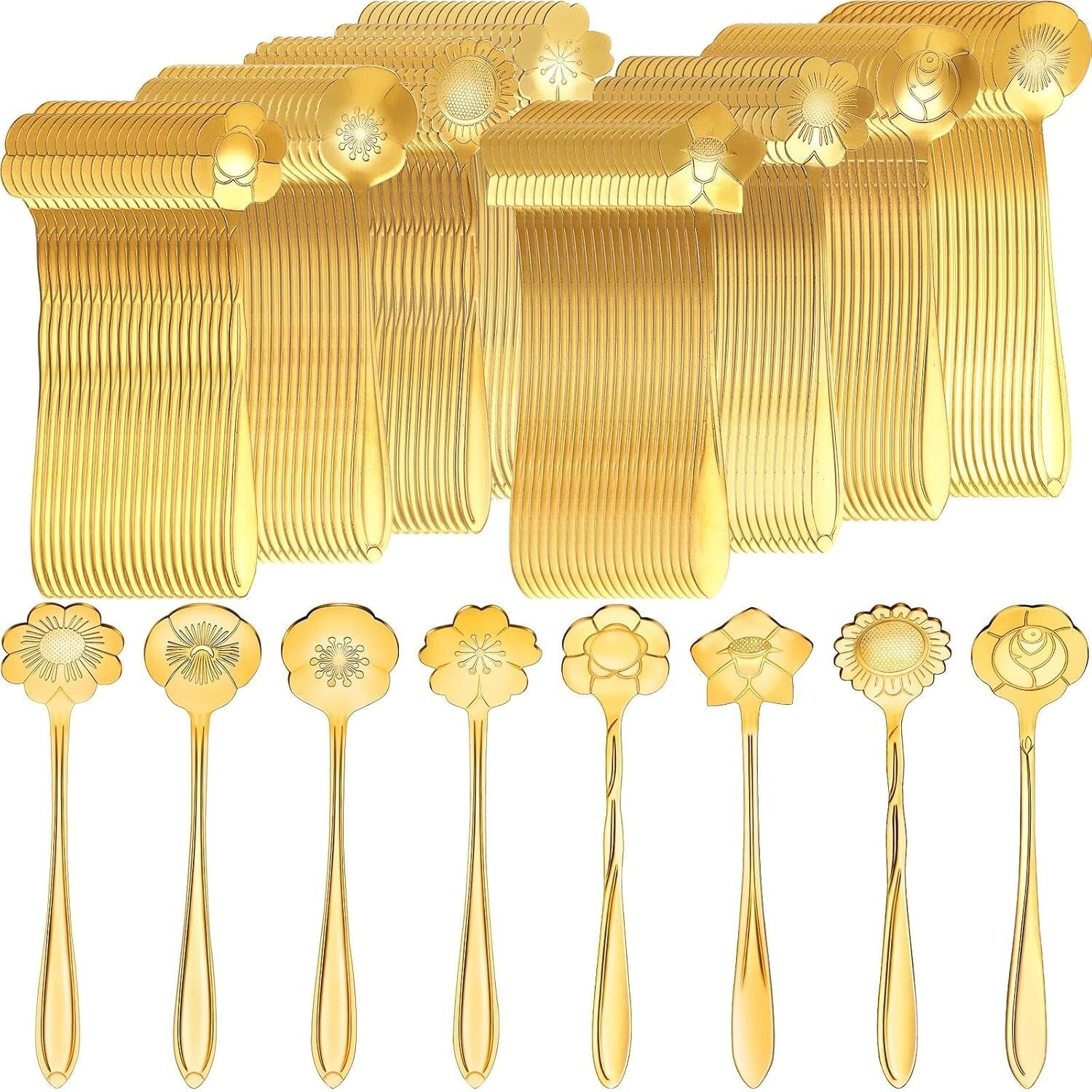 160 Pcs Gold Flower Teaspoons - Elegant Stainless Steel Party Tableware