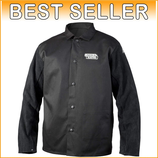 Durable Unisex Leather Sleeved Welding Jacket - X-Large Black Flame-Resistant