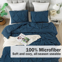 Load image into Gallery viewer, Luxurious California King Comforter Set, Navy Blue Pinch Pleat Design - 3 Pieces