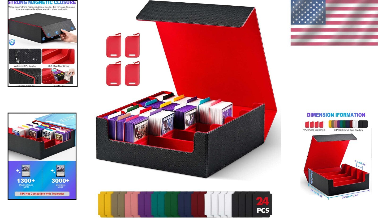 Premium MTG Commander Deck Box with Colorful Dividers and Magnetic Closure