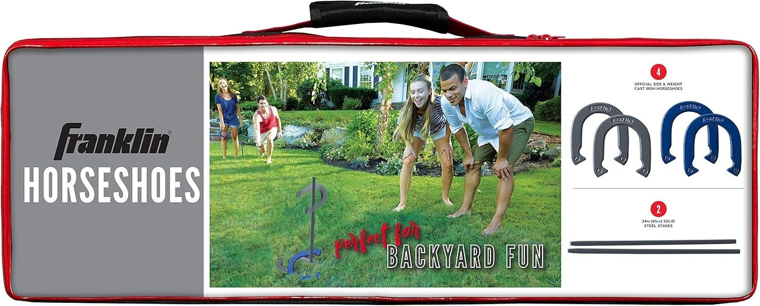 Durable Metal Horseshoe Game Set with 4 Horseshoes and Stakes - Outdoor Fun