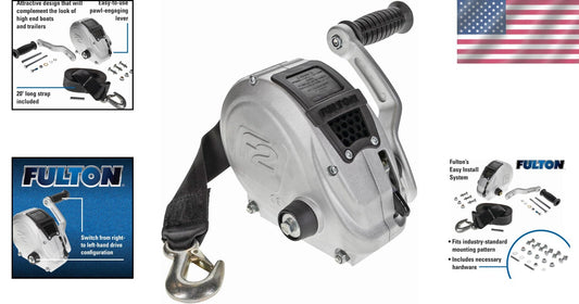 Dual Gear F2 Trailer Winch - 1,600 lbs Capacity with 20' Strap & Mounting Kit