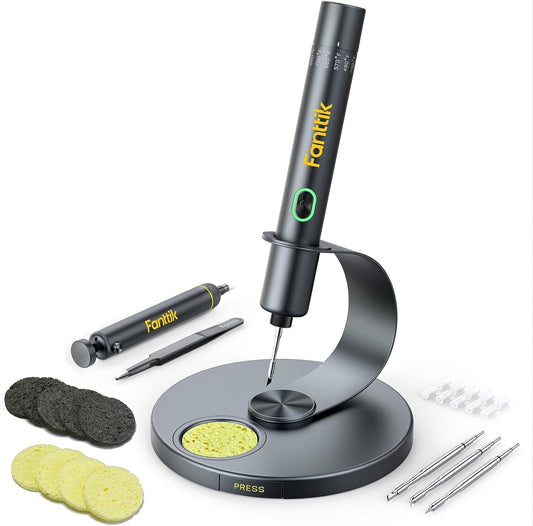 Advanced Wireless Soldering Iron Kit with ESD Tweezers & 4 Precision Tips
