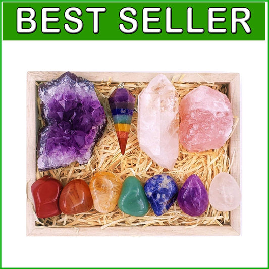 Complete 7 Chakra Stones Healing Kit - Amethyst, Rose Quartz & More in Gift Box