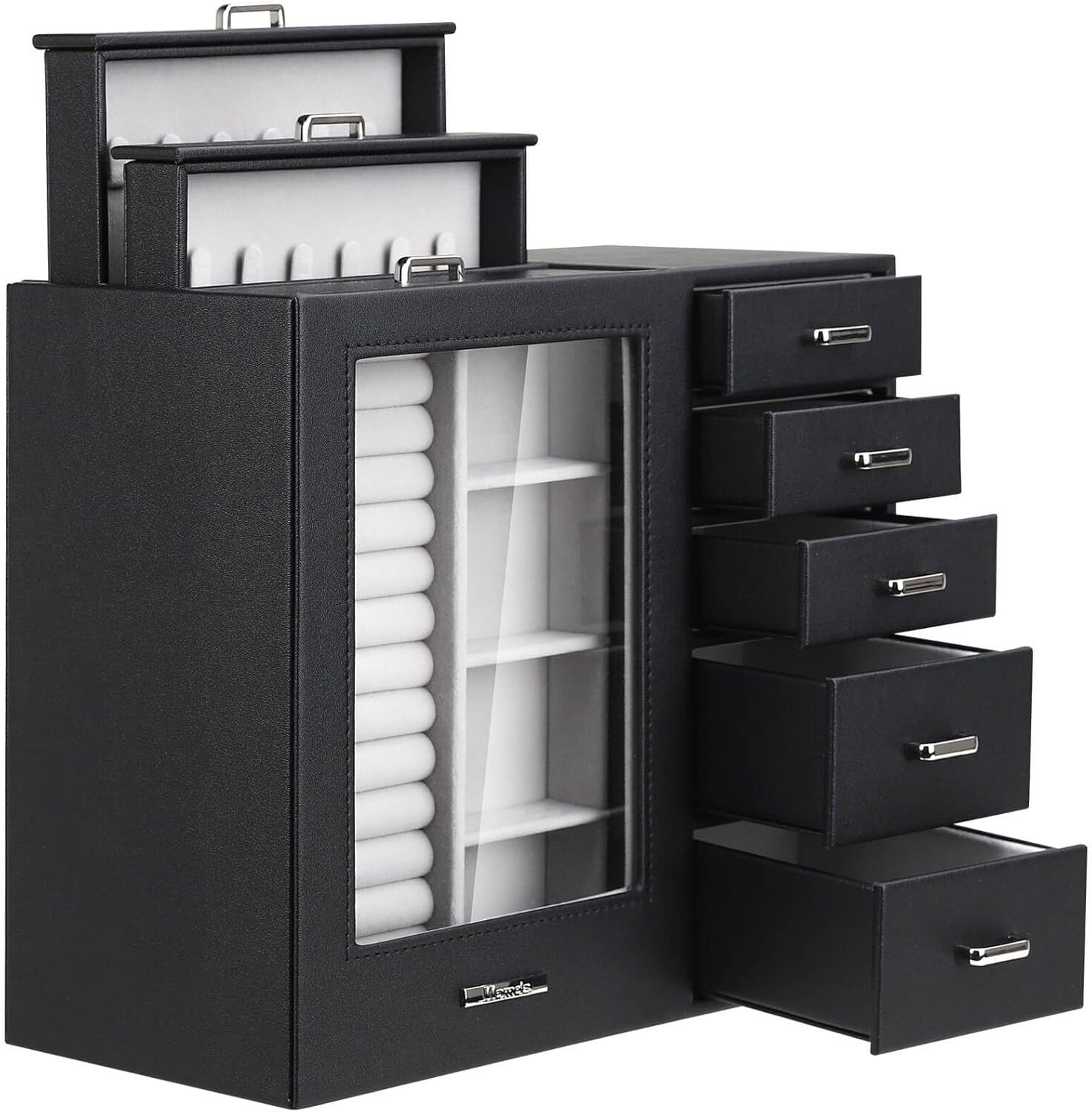 Elegant Large Jewelry Box Organizer with Glass Window & Velvet Lining - 5.4x10.8