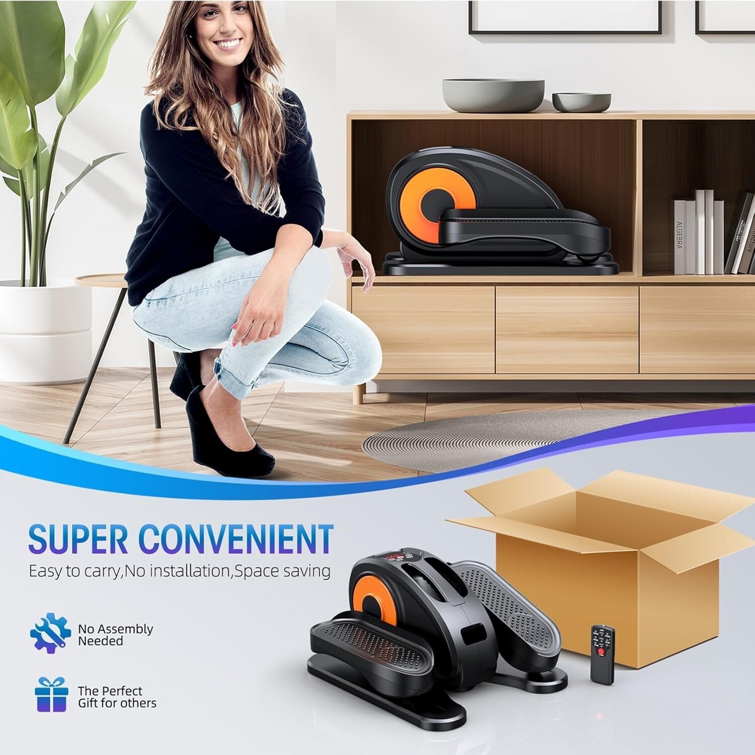 2-in-1 Remote Control Elliptical with 12 Resistance Levels for Gentle Workouts