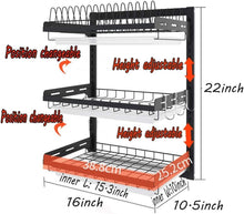 Load image into Gallery viewer, 3-Tier Black Stainless Steel Dish Rack with Utensil Holder - Space-Saving Design