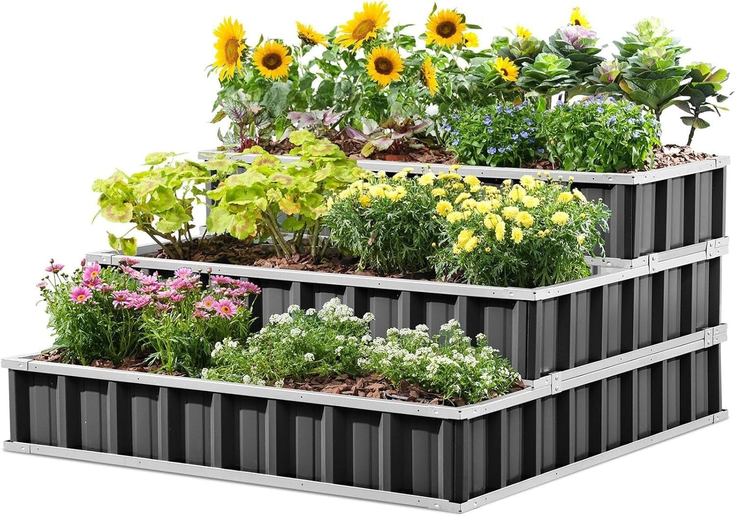 3-Tier Adjustable Raised Garden Bed - Galvanized Steel for Stylish Gardening