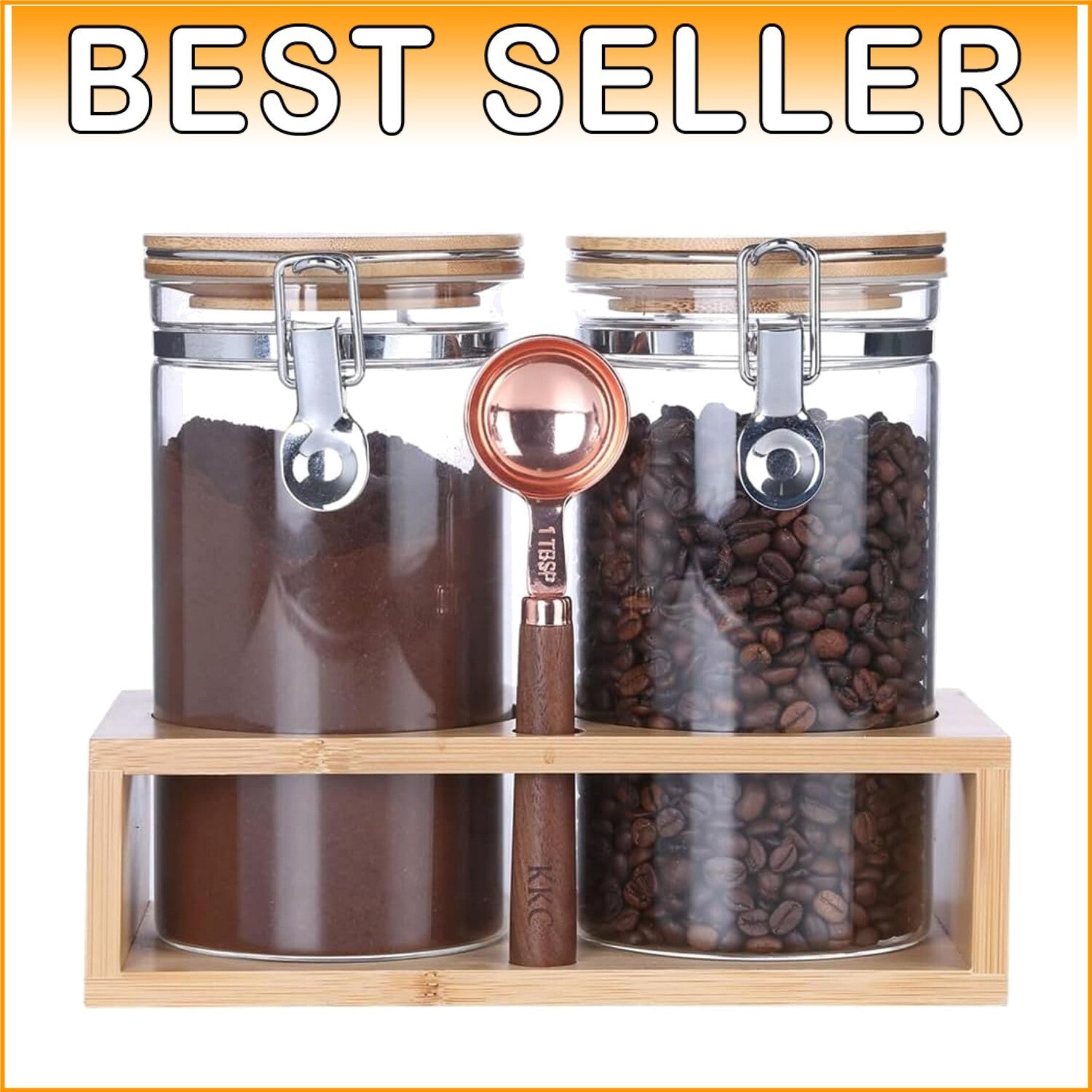 Bamboo Lidded Glass Canisters - Keep Coffee Beans Fresh & Stylishly Organized