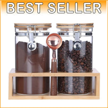 Load image into Gallery viewer, Bamboo Lidded Glass Canisters - Keep Coffee Beans Fresh &amp; Stylishly Organized