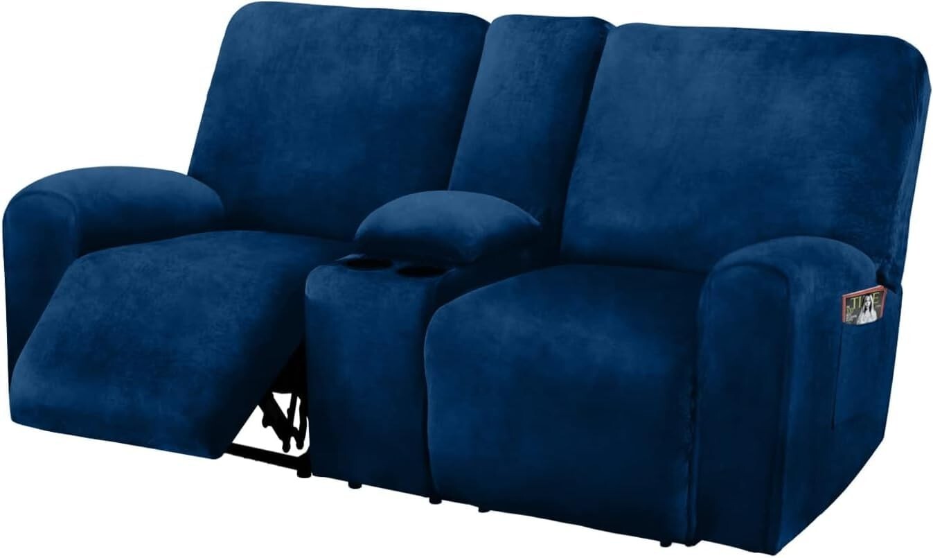 Elegant Navy 8-Piece Stretch Slipcover for Loveseat Recliners - Machine Washable