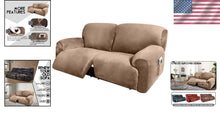 Load image into Gallery viewer, Extra Wide Velvet Reclining 2 Seater Sofa Cover - 6-Piece Slipcover Set in Sand