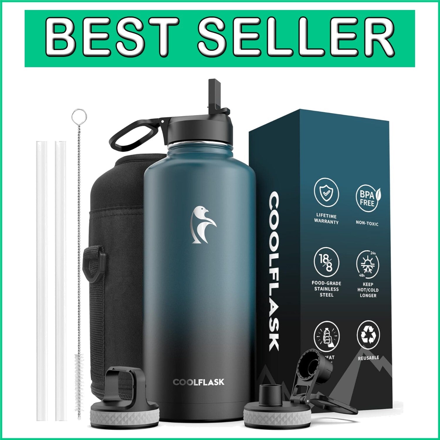 87 oz Stainless Steel Water Jug - 48 Hours Cold, 24 Hours Hot - Adventure Ready